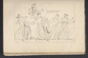 Ein Buchumschlag mit einer leuchtenden Illustration einer Gruppe tanzender Frauen in energischen, synchronen Posen, mit detaillierten Kleidungsstücken und Gesichtern.