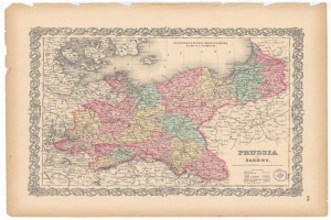 Alte gedruckte Landkarte der preußischen und sächsischen Provinzen mit deutlichen Grenzen auf altem Papier.