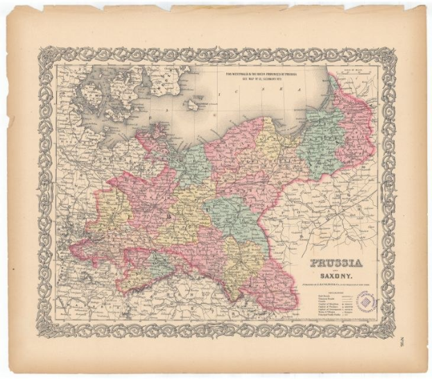 Alte gedruckte Landkarte der preußischen und sächsischen Provinzen mit deutlichen Grenzen auf altem Papier.