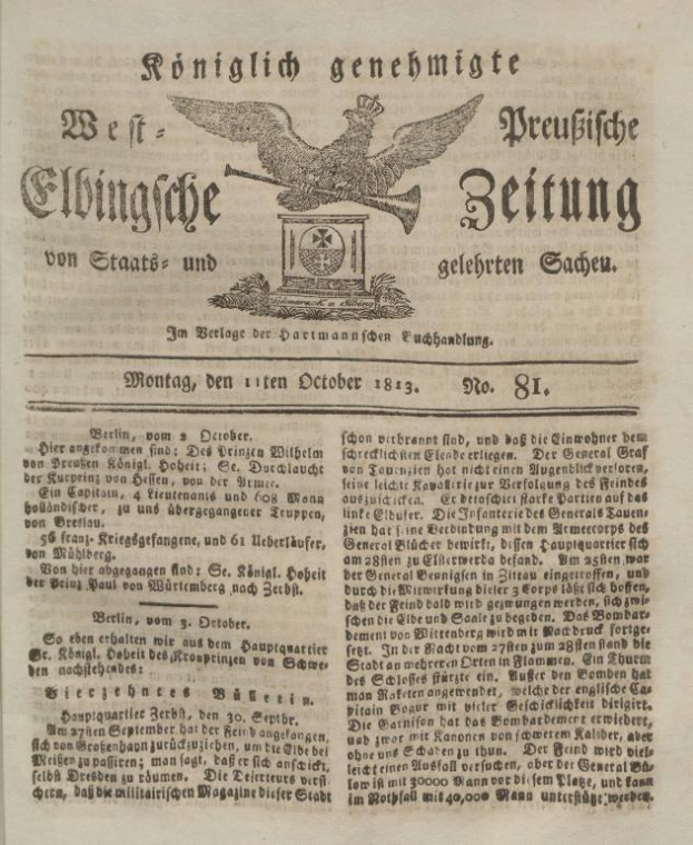 Ein altes Buch mit einem Umschlag, der eine zentrale Adlerillustration zeigt und den Titel 'Bundeswehr' trägt, datiert auf Oktober 1813, mit sichtbarem Text.