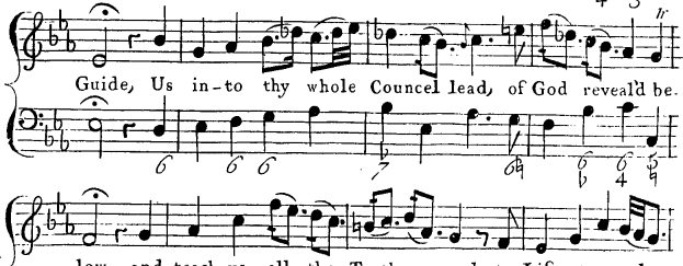 Ein Notenblatt mit den Textzeilen "Führe uns in deinen ganzen Rat, Gott offenbart sei" und musikalischer Notation.
