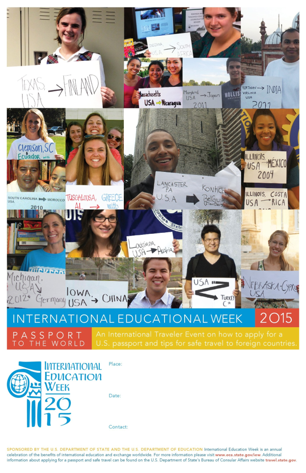 Internationaler Bildungswoche 2015 Plakat mit einer Gruppe von Menschen, die Schilder mit Text halten.