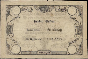 Alte deutsche 100-Pfennig-Banknote mit einem Mann auf schwarzem Hintergrund und Text.