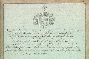 Altes Buch mit einem Wappen, das ein unterzeichnetes Dokument des deutschen Kaisers Wilhelm II. von 1812 enthält.