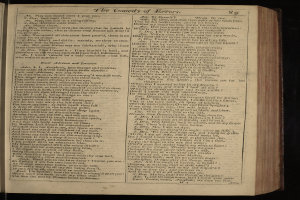 Ein aufgeschlagenes Buch mit schwarzem Hintergrund und einer Textseite mit der Überschrift "Die Komödie der Irrtümer" in fetter weißer Schrift, wobei jedes Wort in einer anderen Schriftart und Farbe erscheint.