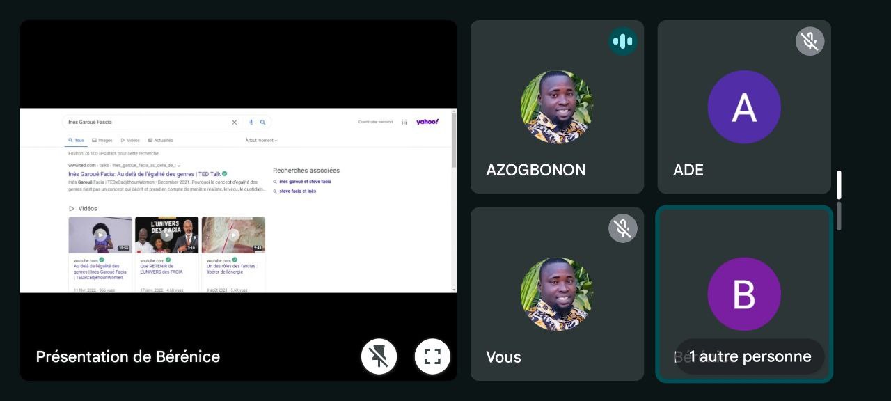 Screenshot einer Yahoo Finance-Webseite mit einer Gruppe von Menschen links, Profilbildern und Text rechts und "Yahoo Finance - Presentation de Bérénice" unten.