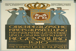 Plakat für die deutsche Revolution von 1910, das eine Gruppe von Menschen und eine Krone mit Text zeigt, der Details zum Ereignis liefert.