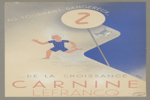 Eine Person in einem hellgelben Kleid lächelt freudig in der Mitte eines Karnevalplakats, umgeben von der fettgedruckten Schrift 'Karneval' in schwarzer Schrift.