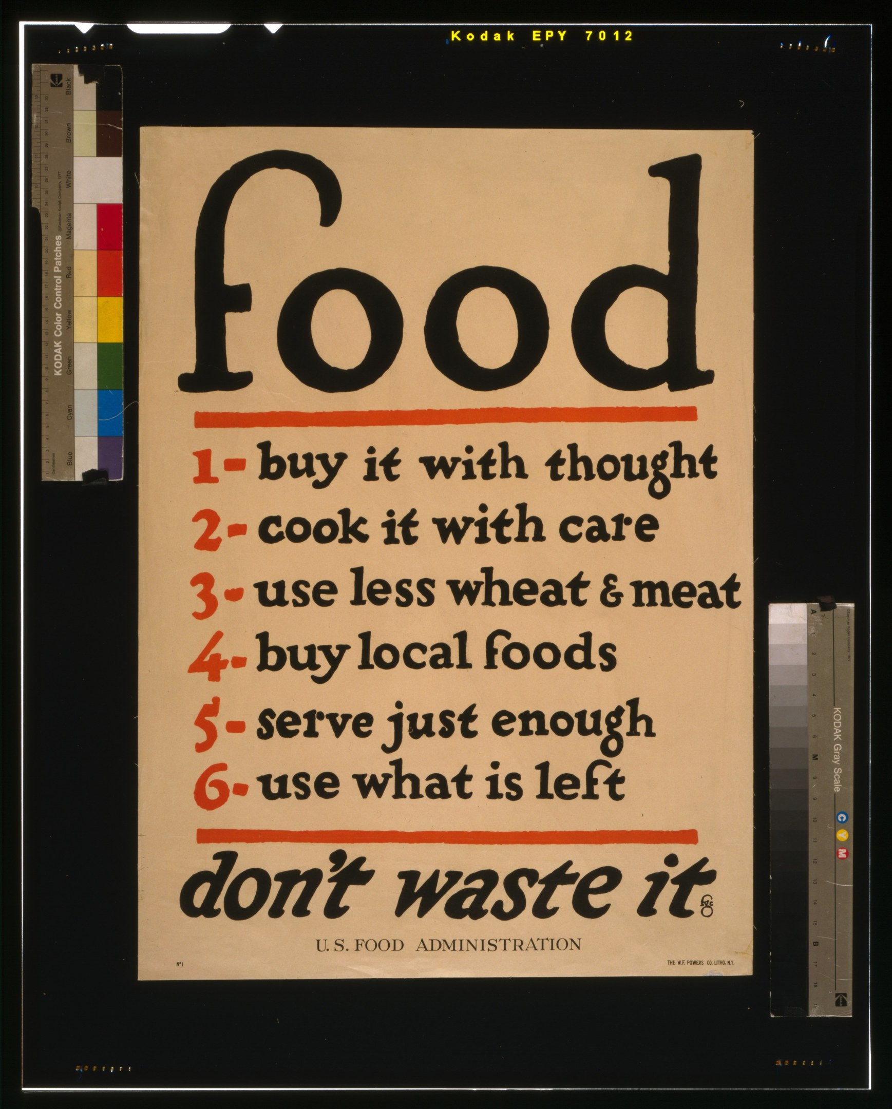 Plakat mit Text, der auf bewusste Ernährung und Abfallreduzierung aufmerksam macht.