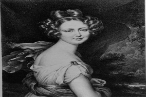 Schwarzes und weißes Porträt von Maria Feodorovna von Russland in einem Kleid mit dunklem Hintergrund, die direkt in die Kamera schaut und einen sanften Gesichtsausdruck hat.