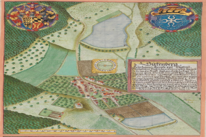 Eine detaillierte Karte von Hamburg, Deutschland, mit Straßen, Gebäuden und Logos mit begleitendem Text.